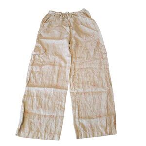 CP Shades Women Linen Wide Leg Pants Medium Light Green small floral print